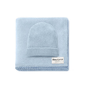 Luxe Collection 100% Organic Cotton Luxury Knit Baby Blanket + Hat Set with Gift Box