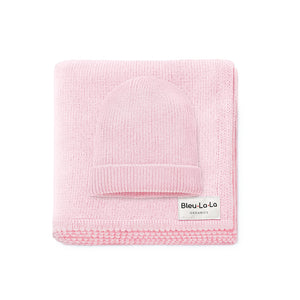 Luxe Collection 100% Organic Cotton Luxury Knit Baby Blanket + Hat Set with Gift Box