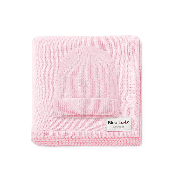 Luxe Collection 100% Organic Cotton Luxury Knit Baby Blanket + Hat Set with Gift Box