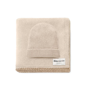 Luxe Collection 100% Organic Cotton Luxury Knit Baby Blanket + Hat Set with Gift Box