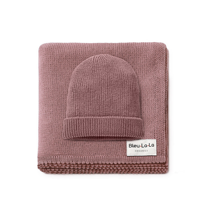 Luxe Collection 100% Organic Cotton Luxury Knit Baby Blanket + Hat Set with Gift Box
