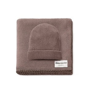 Luxe Collection 100% Organic Cotton Luxury Knit Baby Blanket + Hat Set with Gift Box