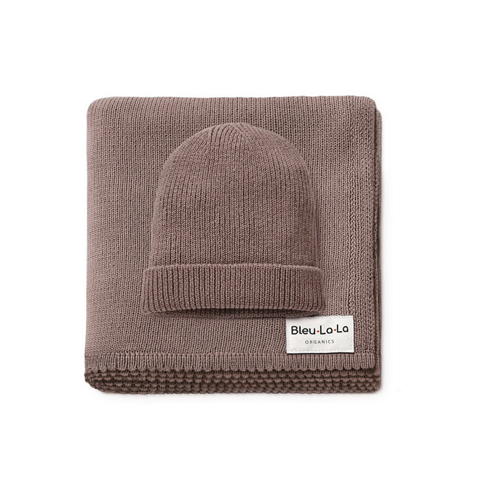 Luxe Collection 100% Organic Cotton Luxury Knit Baby Blanket + Hat Set with Gift Box